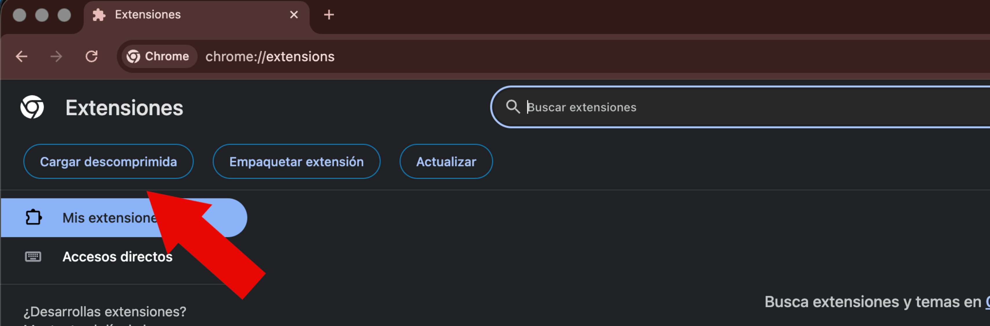 Modo Desarrollador activado en Chrome