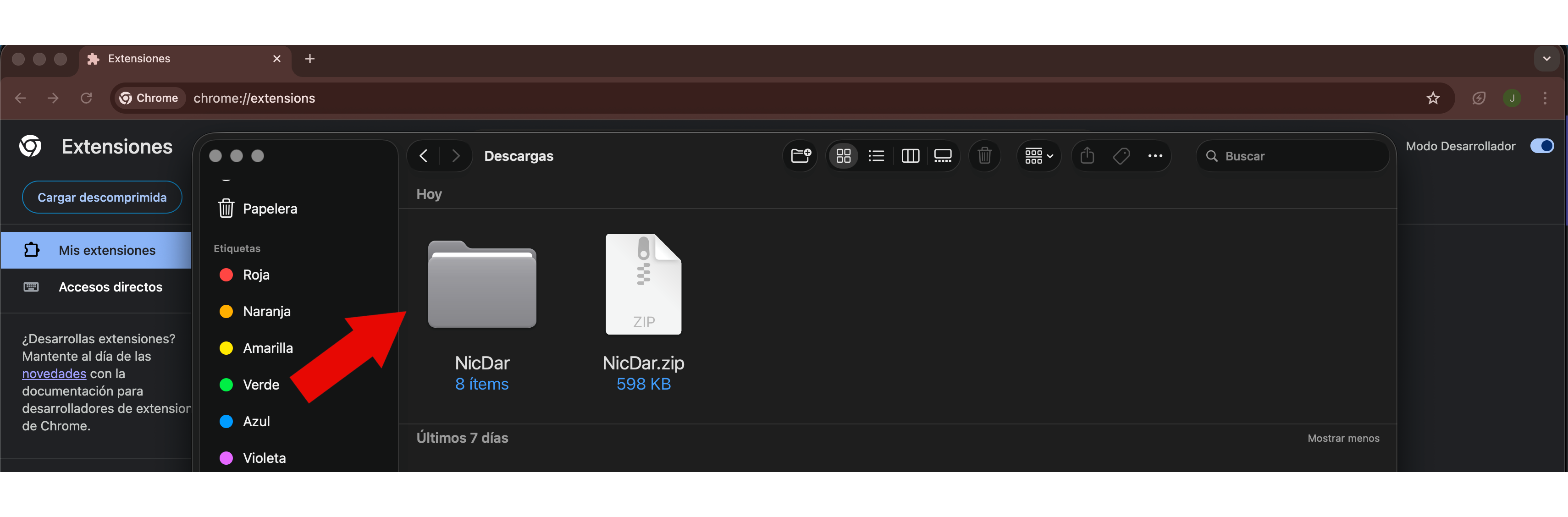 Botón Cargar descomprimida en Chrome